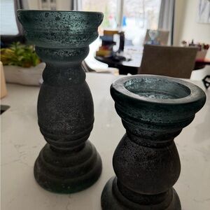 Elegant Glass Candle Holders - Teal